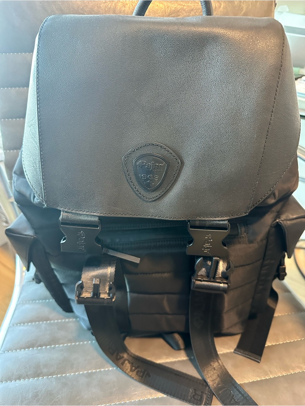 Pajar Black Nylon and Leather-Trim Men's Backpack